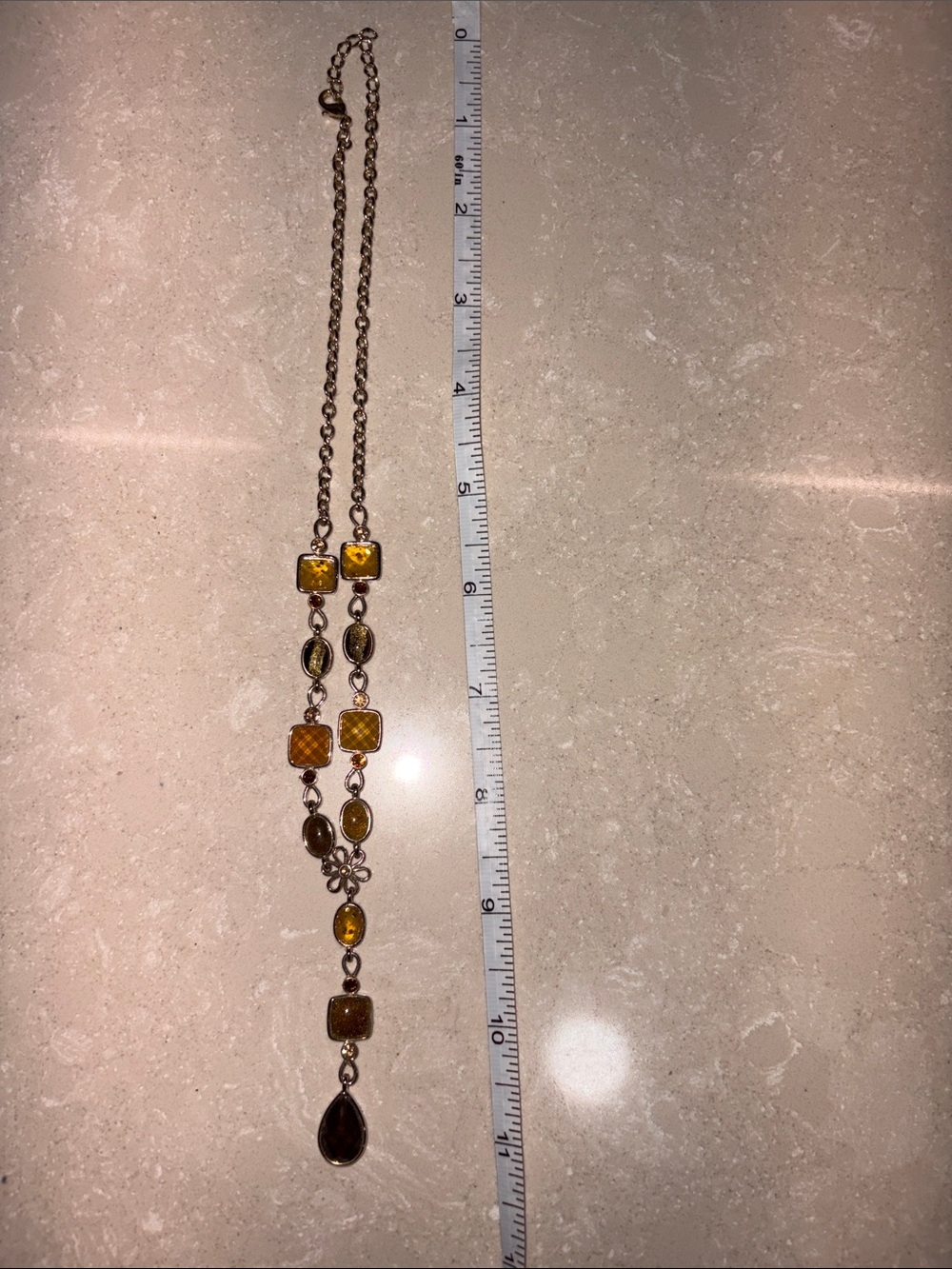 Gold-Tone Amber Glass Pendant Necklace - Women Jewelry